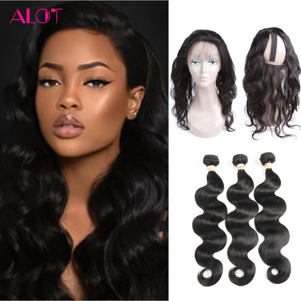 360 Lace Frontal with Bundles Brazilian Human Hair 3 Bundles with Frontal Closure Brazilian Body Wave Virgin Hair with 360 Lace Frontal