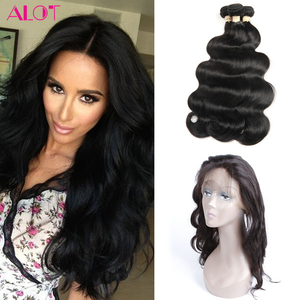 Pre Plucked 360 Frontal with Bundles Body Wave Peruvian Hair Bundles 3Pcs with 360 Lace Frontal Natural Color Remy Human Hair