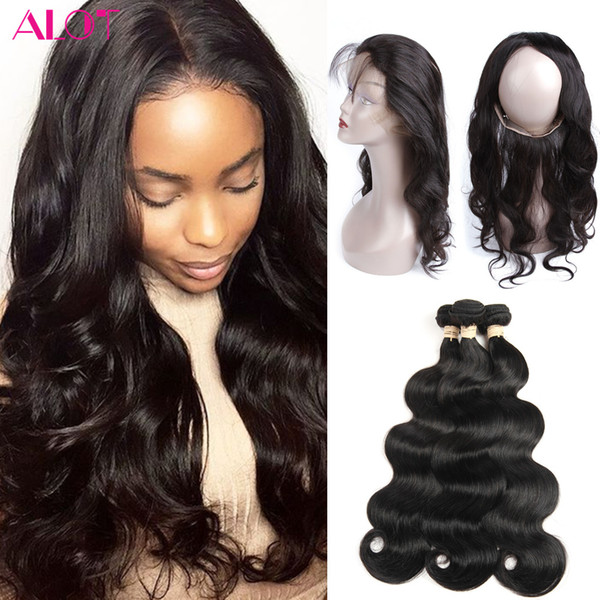 Brazilian Virgin Hair Body Wave 360 Lace Frontal with Bundles 3Pcs Human Hiar Extensions Unprocessed Pre Plucked 360 Frontal with Bundles