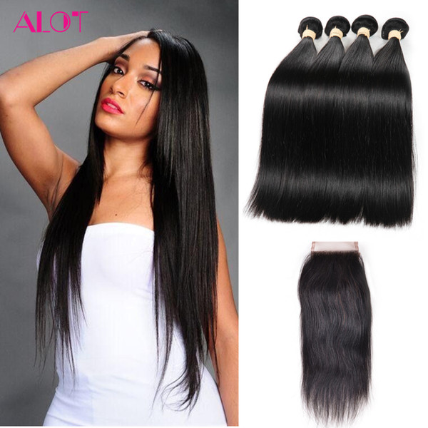 8A Grade Peruvian Hair Bundles Straight Hair Weaves 4 Bundles with Closures Natura Color 100% Unprocessed Peruvian Cheap Human Hair Bundle