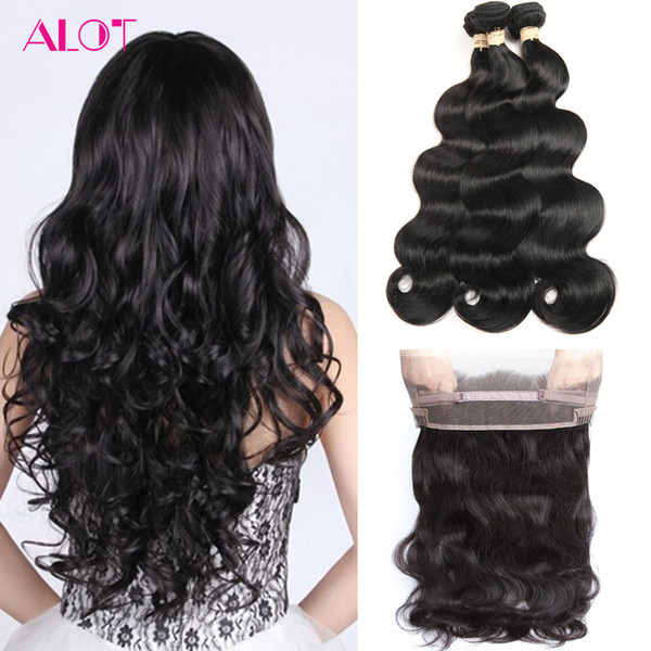 Brazilian Human Hair 3 Bundles Body Wave 360 Lace Frontal with Bundles Brazilian Malaysian Indian Peruvian Remy Human Hair Bundles