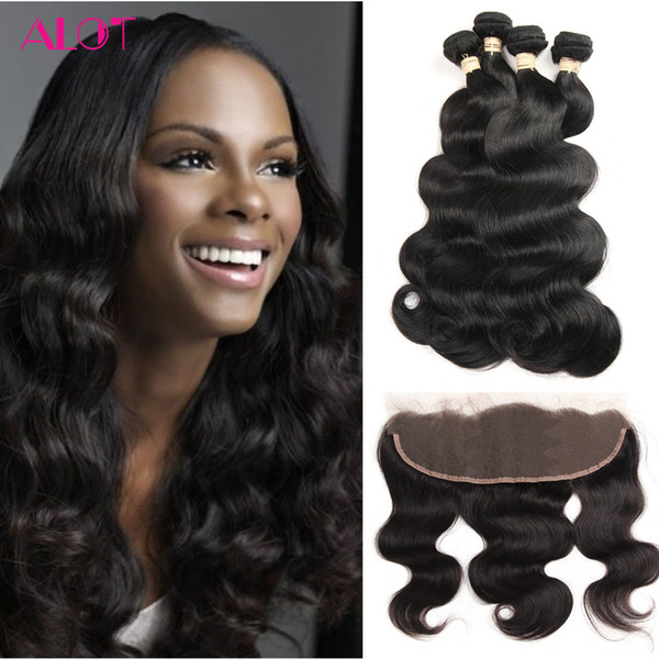 Brazilian Virgin Hair with Frontal Body Wave Unprocessed Brazilian Hair Bundles 100% Virgin Human Hair Bundles 4Pcs With 13x4 Lace Frontal