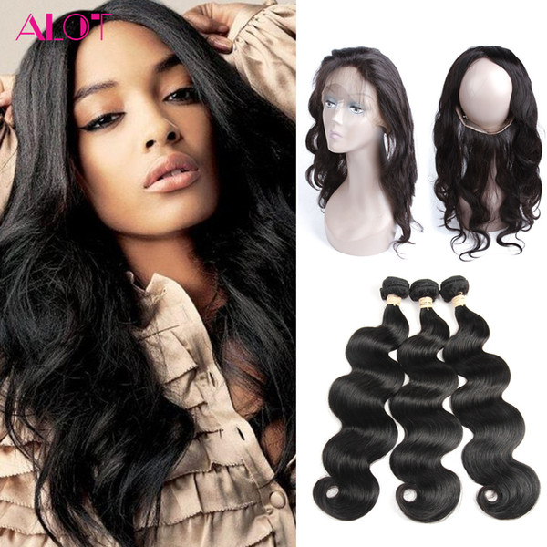 360 Lace Frontal with Bundles Body Wave Brazilian Human Hair 3 Bundles with 360 Lace Frontal Natural Color Cheap Hair Extensions