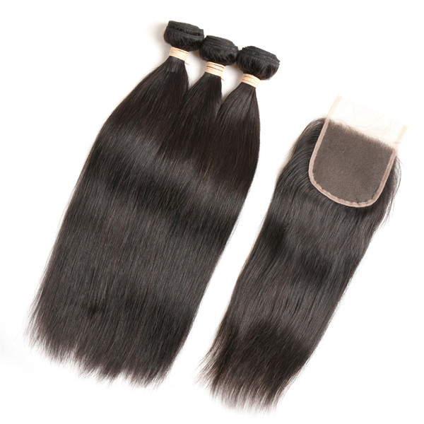 Brazilian Human Hair Lace Closure with Bundles Straight Body Wave Bundles with Frontal Brazilian Peruvian India Malaysian Virgin Human Hair