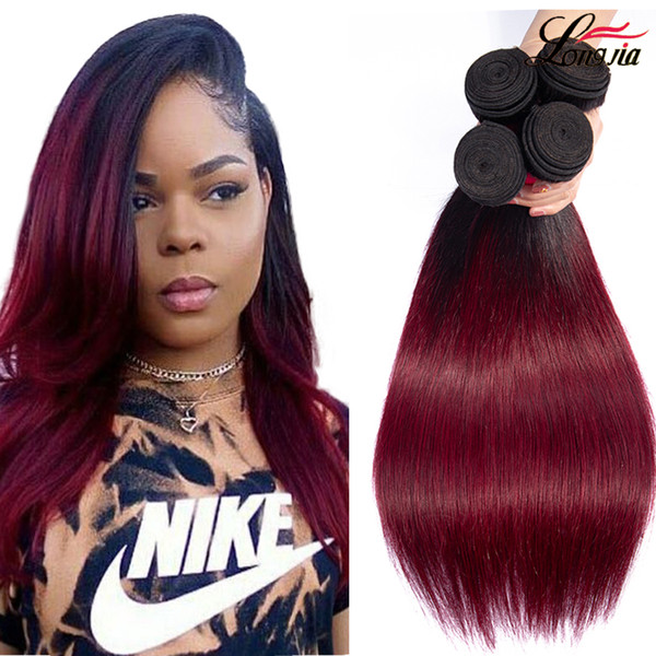 Ombre straight hair Indian straight human hair 3 or 4 bundles T1b/burgundy human hair extension non remy