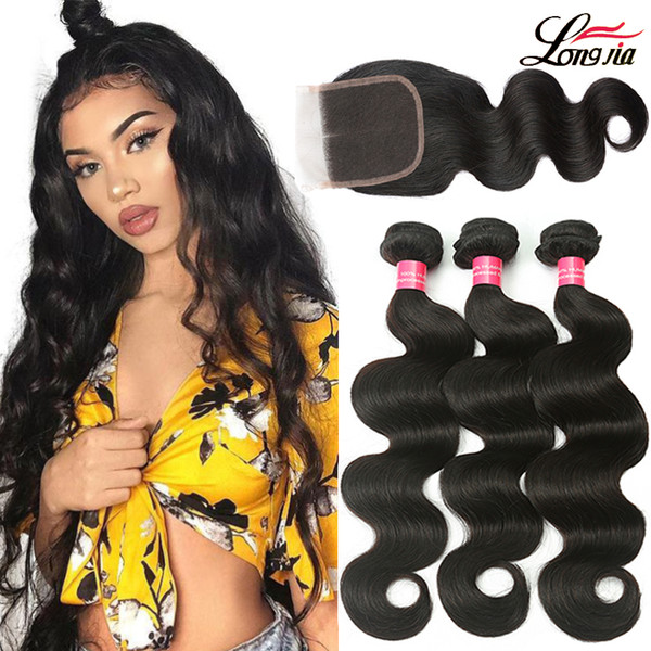 8A Brazilian Body wave With 4X4 Lace Closure Unprocessed Brazilian Virgin Hair Body Wave With Closure Extensions Brazilian Human Hair Weave