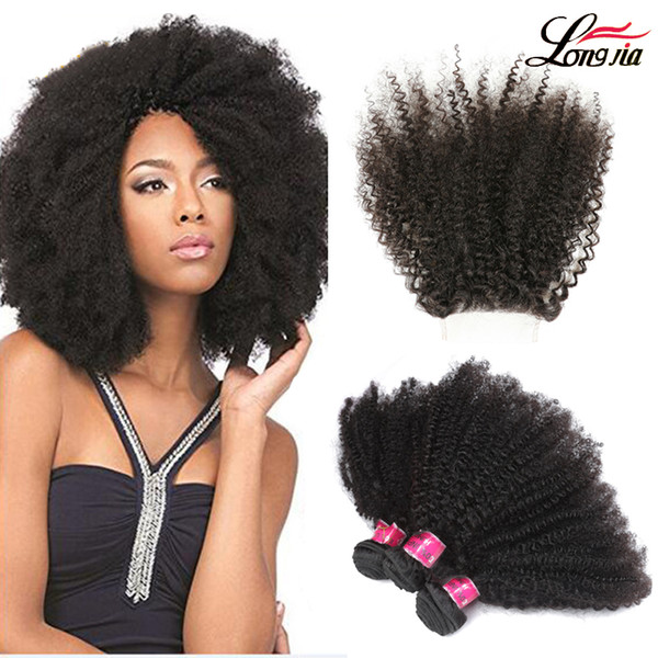 Peruvian Afro Kinky Curly Hair bundles afro kinky virgin hair with free part 4*4 closure Indian afro kinky human hair extension