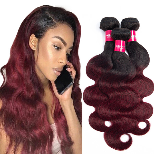 1b/burgundy Ombre Human Hair Bundles Malaysian body wave Hair Weave Bundles Body wave virgin human hair extension