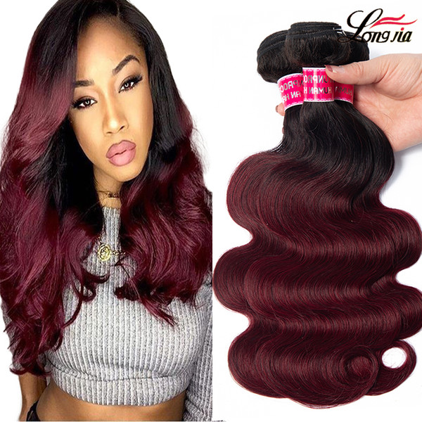 Charming queen Peruvian ombre human hair bundles body wave virgin hair 100% human hair extension T1b/burgundy body wave 3 bundles deal