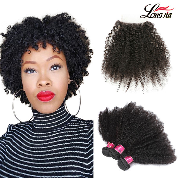 Malaysian Arfo kinky Hair Weave Bundles Unprocessed human hair 3/4 bundles with 4*4 closure Free part Malaysian virgin human hair closure