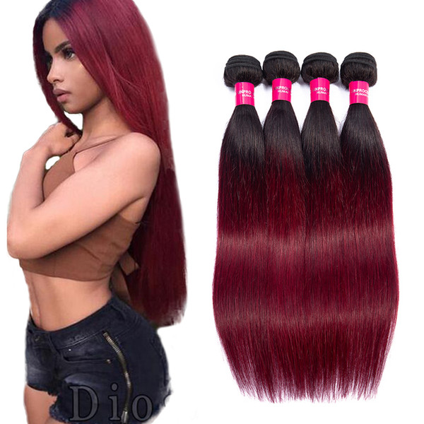 charmingqueen Two tone 1b/burgundy Human hair Weaving Ombre human hair 3/4 bundles Indian Straight Virgin hair weft