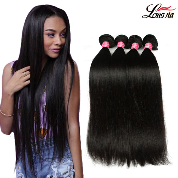 Peruvian virgin Straight Hair 3/4 Bundles Human Hair Extensions Double Weft Remy Hair Weave Bundles 8