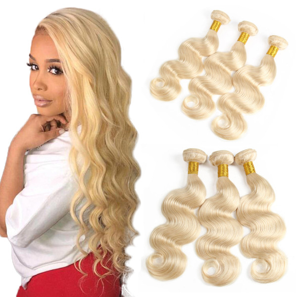 613 Body wave Virgin hair Blonde Human Hair Weaves Indian Body Wave 3/4 Bundles 100% Human hair Extension