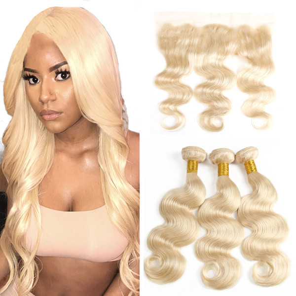 613 body wave hair with lace frontal brazilian human hair bundles with frontal 13*4 blond straight human hair
