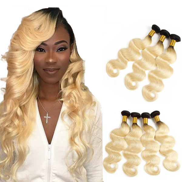 Charmingqueen 1B/613 Ombre Blonde hair Brazilian Body Wave Hair Bundles 2 Tone Dark Roots Platinum Ombre Body Wave Human hair Extension