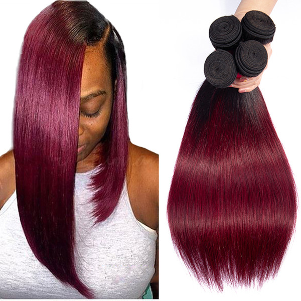 Ombre Human Hair Bundles Ombre Peruvian Hair Weave Bundles Straight Colored 1b/burgundy Straight Virgin hair