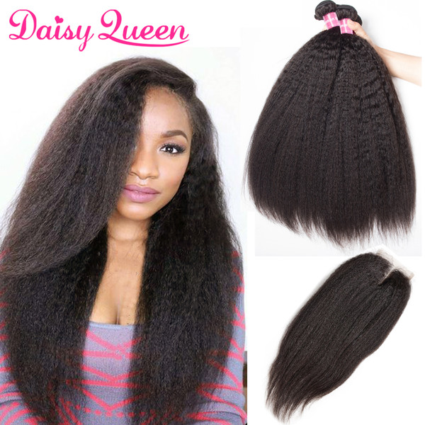 10A Kinky Straight Hair 3 Bundles With Closure Brazilian Hair Weave Bundles With Closure Cheap Human Hair Bundles With Lace Closure