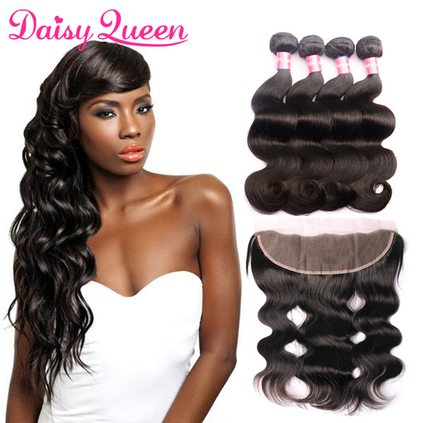 8A Brazilian Body Wave Virgin Hair With Lace Frontal Unprocessed Human Hair Extensions 4 Bundles With Closure Mink Brazilian Hair Weaves