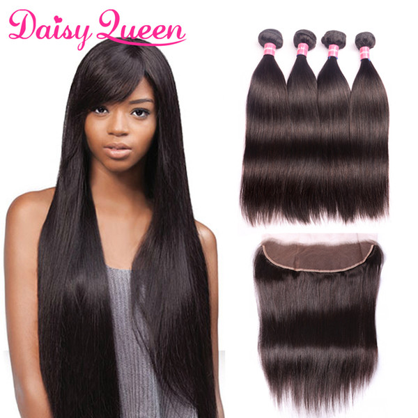 Malaysian Straight Hair Bundles With Lace Frontal 5pcs lot Wholesale Peruvian Indian Brazilian Virgin Hair With Closure 100% Remy Human Hair