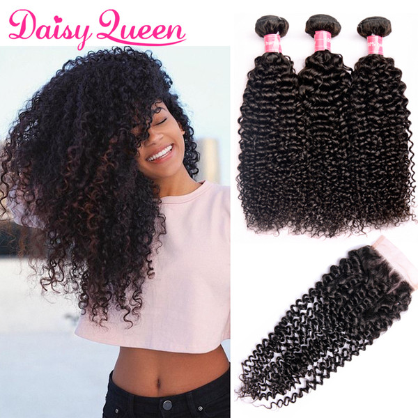 10A Cheap Malaysian Curly Hair Bundles with Closure 4PCS Swiss Lace Closure with Bundles Virgin Human Hair 3 Bundles With Closure