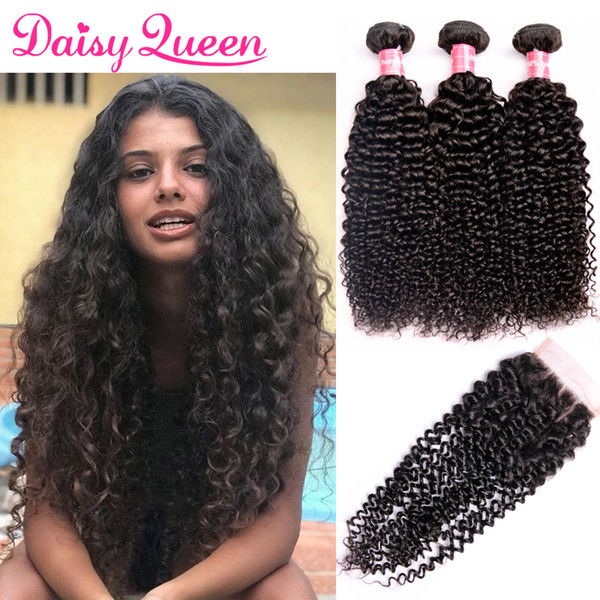 Malaysian Curly Human Hair Bundles With Closure 4*4 Closure Free/Middle/Three Part 100% Virgin Hair Extension Natural Color Wholesale