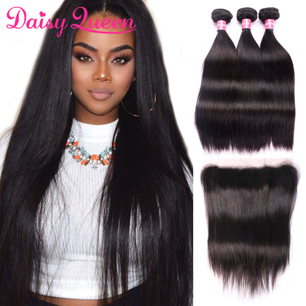 Straight 8A Brazilian Virgin Hair Weaves 3 Bundles With Ear to Ear Frontal Closure Wholesale Brazilian Unprocessed Human Hair Extensions