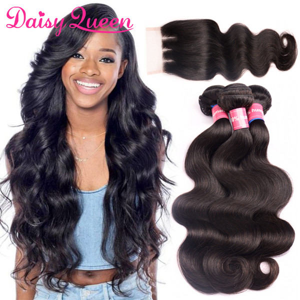 3 Bundles Peurvian Body Wave With Closure Human Hair With Lace Closure Wholesale Indian Malaysian Brazilian Virgin Hair Weaves With Closure