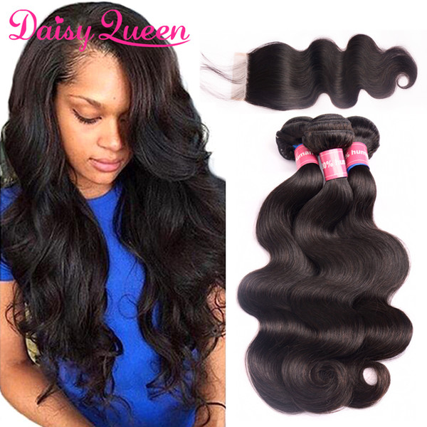 8A Brazilian Virgin Hair with Closure 3 Bundles Brazilian Body Wave With Lace Closure 4x4 Unprocessed Remy Human Hair Weave Extensions