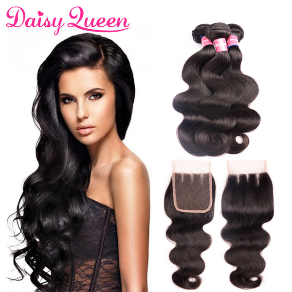 Grade 8A Brazilian Virgin Hair With Closure Body Wave 3 Bundles Human Hair Weaves With Lace Closure Cheap Unprocessed Remy Hair Extensions