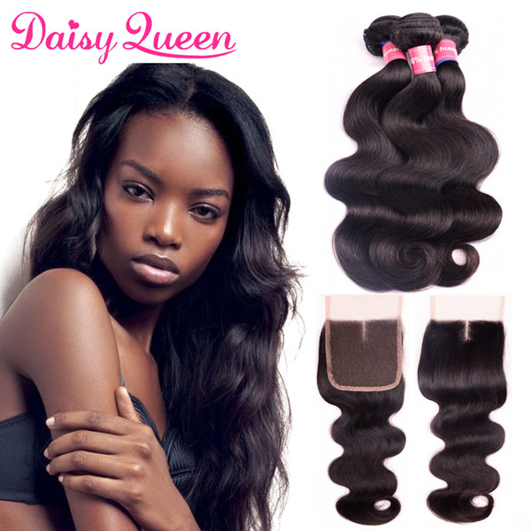 Peruvian Body Wave Virgin Hair With 4x4 Lace Closure 8A Unprocessed Human Hair Weaves 3 Bundles With Closure Cheap Remy Hair Extensions