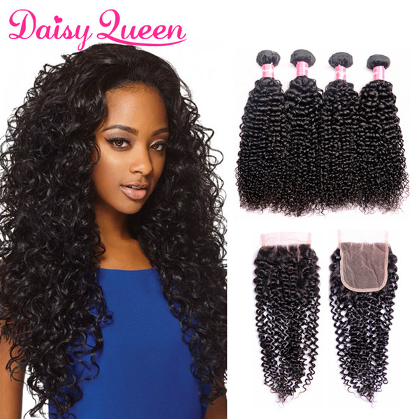 Brazilian Curly Virgin Hair With Closure 8A Cheap Human Hair Bundles With Lace Closure Wholesale Peruvian Malaysian Curly Weave Extensions