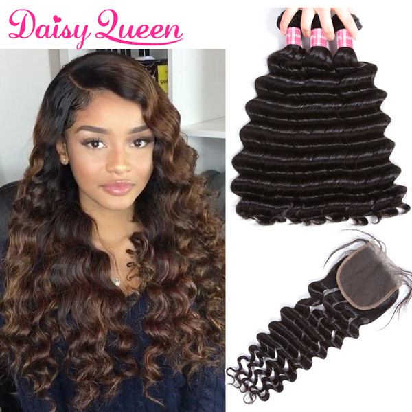 Loose Deep Wave Bundles With Closure Brazilian Virgin Hair Bundles With Closure Unprocessed 8A Human Hair Weave Bundle With Lace Closure