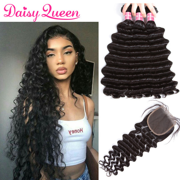 Loose Deep Wave Peruvian 3 Bundles With Closure Brazilian Virgin Hair Bundles With Closure Indian Human Hair Weave Bundle With Lace Closure