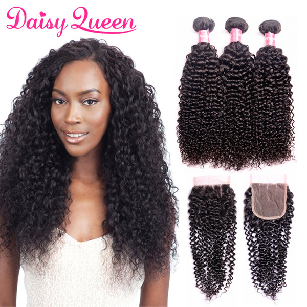 Peruvian Kinky Curly Virgin Hair With Closure Wholesale Human Hair 3 Bundles With Lace Closure 8A Unprocessed Peruvian Hair Weave Extensions