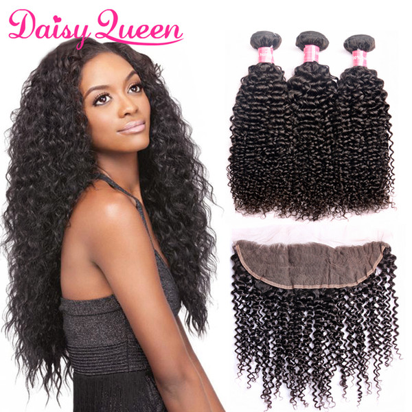 Human Hair Extensions Malaysian Kinky Curly Virgin Hair 3 Bundles With 13 X 4 Lace Frontal Closure Malaysian Hair Weave Bundles With Frontal