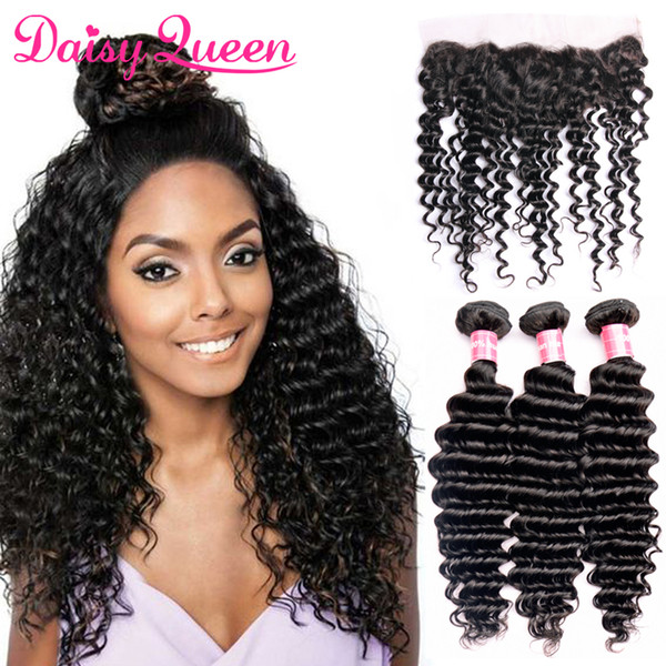 Malaysian Virgin Hair With Closure Deep Wave Bundles With Lace Frontal Closure 4pcs Unprocessed Human Hair Bundles With Frontal Pre Plucked