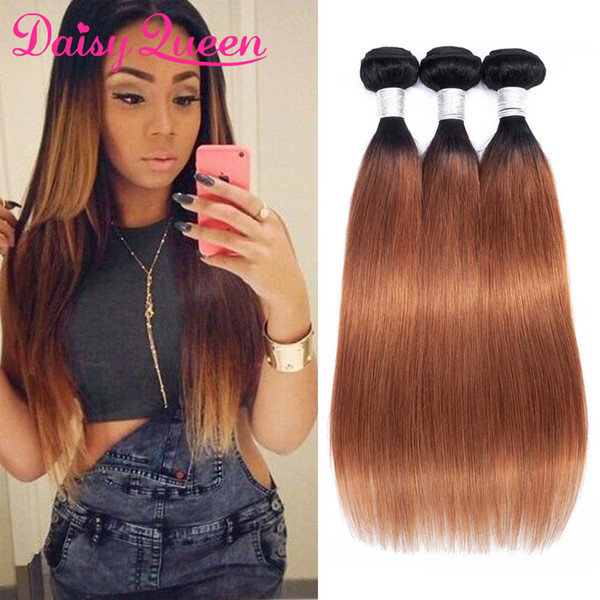 Straight Ombre Hair Bundles T1B/30 Ombre Brazilian Hair Weave Bundles Brown Unprocessed Remy Human Hair Extensions