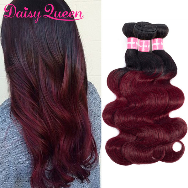 Ombre Cheap 8A Virgin Brazilian Body Wave 3 Bundles 1B/Burgundy Ombre Hair Weave Bundles 99J Red Remy Human Hair Extensions