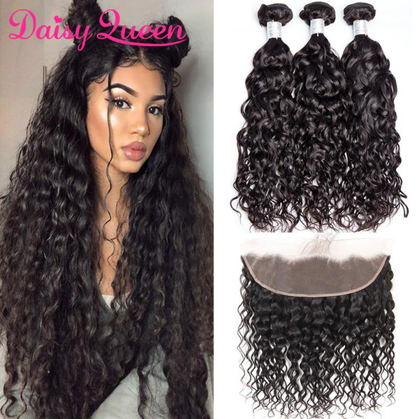 Brazilian Water Wave Hair Bundles With Frontal Wet Wavy Human Hair Bundles With Frontal 13x4 Lace Frontal Closure With 3 Bundles