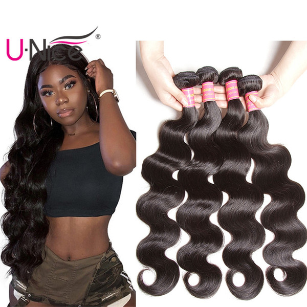UNice Hair Peruvian Body Wave 4 Bundles 100% Human Hair Extensions Peruvian Virgin Human Hair Bundles Wet and Wavy Weaves Wholesale Bulk