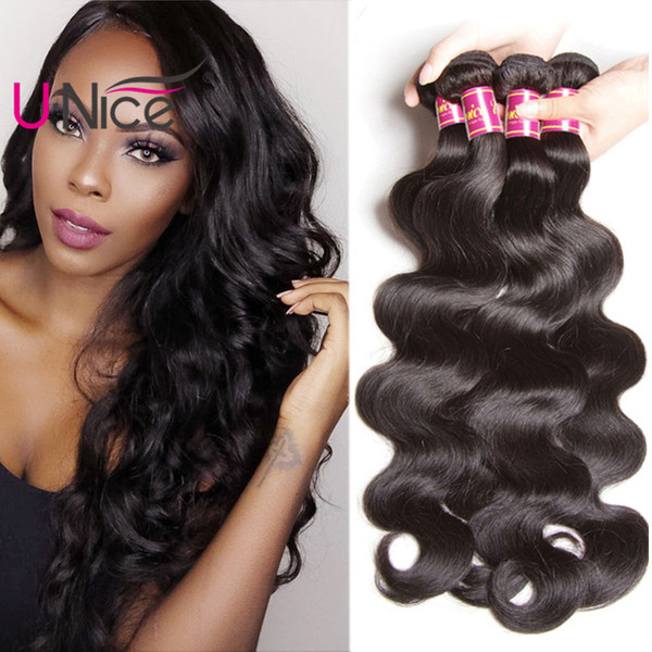 UNice Hair Brazilian Virgin Hair Body Wave 4 Bundles Remy Human Hair Extensions Wholesale Weave Bundles 8-30inch Mix Length Cheap Bulk