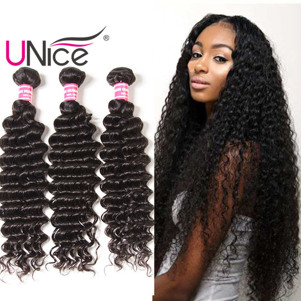 UNice Hair Virgin 8A Wholesale Brazilian Deep Wave Hair Bundles Unprocessed 100% Human Hair Weaves Cheap Bulk Nice Curl 12-26 inch