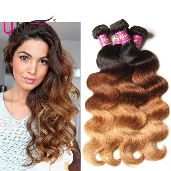 UNice Hair Peruvian Body Wave Ombre Hair Bundles T1B 4 27 16-26 inch 100% Human Hair Extensions Virgin Ombre Bundles Bulk Wholesale