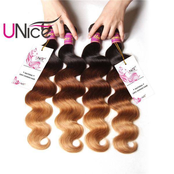 UNice Hair Brazilian Ombre Body Wave Hair Weaves Virgin 3Bundles T1B 4 27 4 Bundles 16-26 inch Human Hair Extensions Remy Ombre Bundle