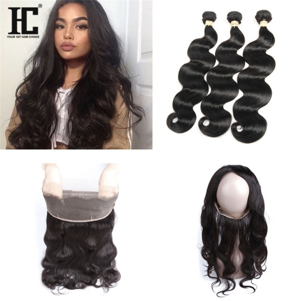 Brazilian Virgin Hair 3 Bundles With 360 Full Lace Frontal Closure Body Wave Peruvian Indian Malaysian Cambodian Human Hair Weaves Closures