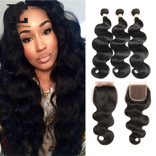 Brazilian Body Wave With Closure 3 Bundles Body Wave Human Hair Weave With Lace Closure Non-remy Hair Free Middle Three Part