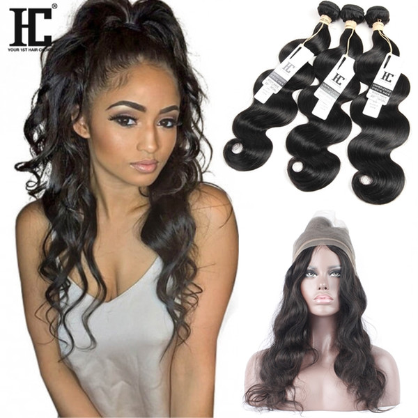 8A Hair Brazilian Virgin Hair Pre Plucked 360 Frontal with Bundles Body Wave Hair Weaves 360 Lace Frontal with Bundles HC 360 Lace Frontal