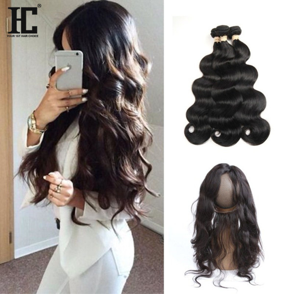 360 Lace Frontal with Bundle with Baby Hair Peruvian Virgin Hair Body Wave 360 Closure and Bundles Pre Plucked 360 Frontal Band