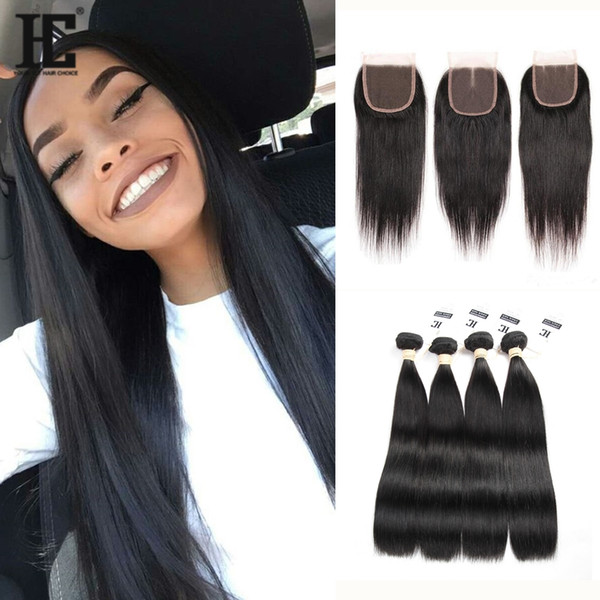 HC Hair Indian Virgin Hair with closure Extensions 4 Bundles Indian Straight With 4x4 Lace Closure Unprocessed Remy Human Hair Weave