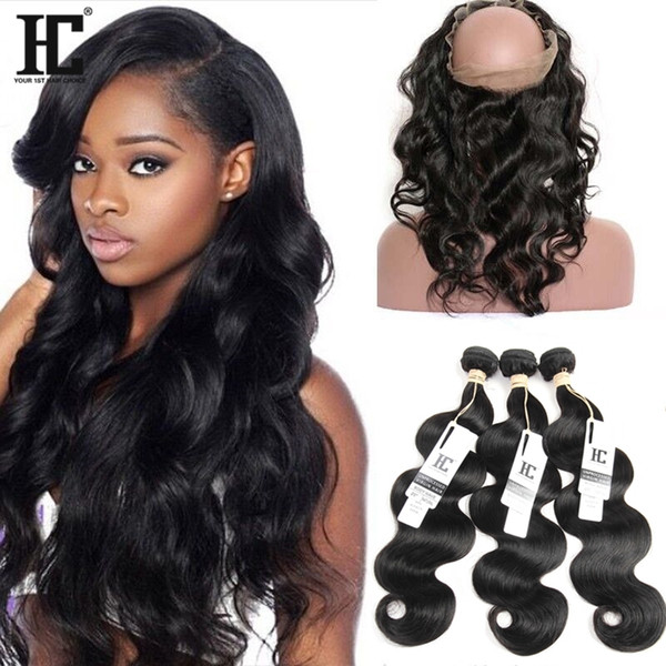 360 Lace Frontal Band Body Wave Natural Hairline With Baby Hair Virgin Brazilian Body Wave 3 Bundles With360 Lace Frontal Closure